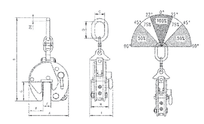 Technical Drawing of the Camlok CX Hinged Vertical Plate Clamp