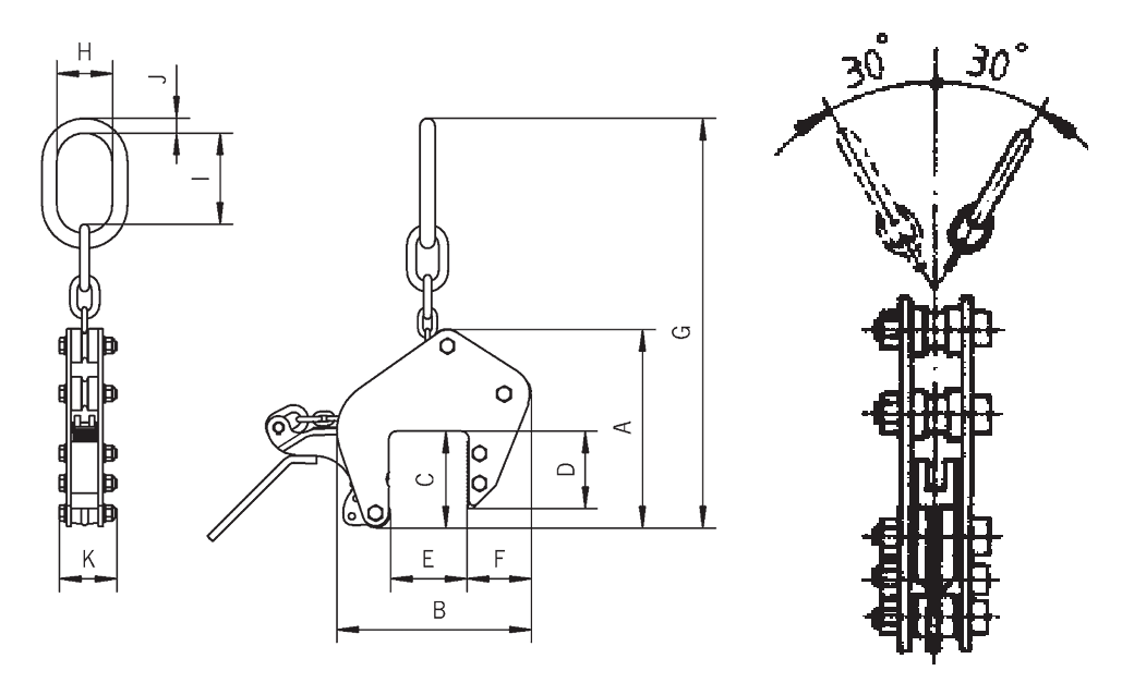 Technical diagram of Camlok TWG Clamp with measurements and angles.