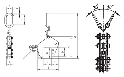 Technical diagram of Camlok TWG Clamp with measurements and angles.