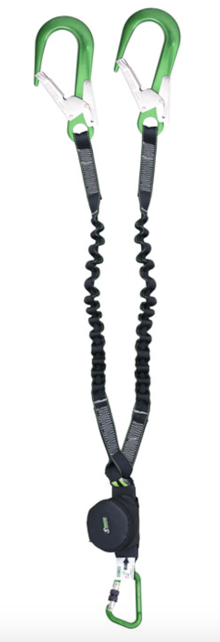 Kratos - 1.5m Gravity-S Y Forked Shock Absorbing Expandable Webbing Lanyard with Twin Scaff Hooks 1.5m