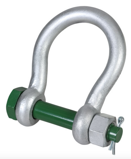Green Pin BigMouth Grade 8 Bow Shackle with Safety Nut and Bolt Pin 75t