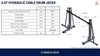 Technical specification sheet for 6.0T Hydraulic Cable Drum Jacks, featuring a table of dimensions and weight on the left and a labeled 3D rendering of the jack assembly on the right