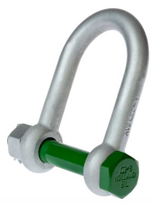 Green Pin BigMouth Grade 8 Dee Shackle with Safety Nut and Bolt Pin 4.6t