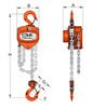 Technical dimension diagram of an orange ACH6 manual chain hoist, showing front and side views with labelled dimensions A, B, E, F, G, and H on a white background.