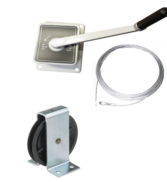 AG45 - 45kg Hand Winch- Kit A for Washing Lines and similar applications - 1 x Winch, 1 x 12m Wire Rope and 1 x Pulleys