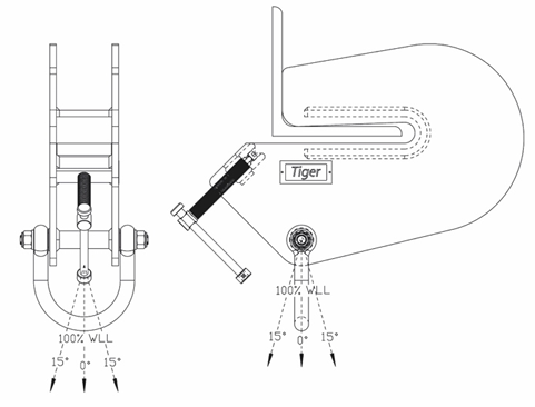 Technical Drawing of Orange Tiger Angle Beam Clamp Type BCA