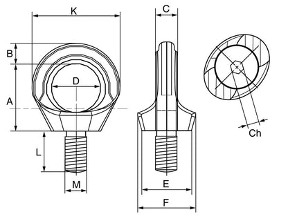 Cartec Grade 6 Stainless Steel AISI 316L Rotating Eyebolt main dimensions