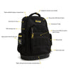 Dirty Rigger Technician's Backpack V1.0 from RiggingUK, showing the USP's of the front of the bag