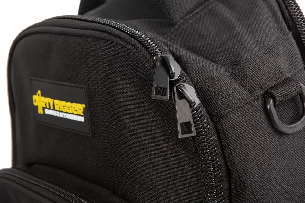Dirty Rigger Technician's Backpack V1.0, from RiggingUK, showing the closeup of the zips on the bag