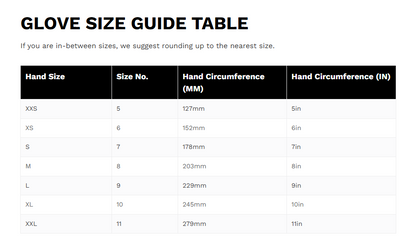 Dirty Rigger - Glove Size Guide