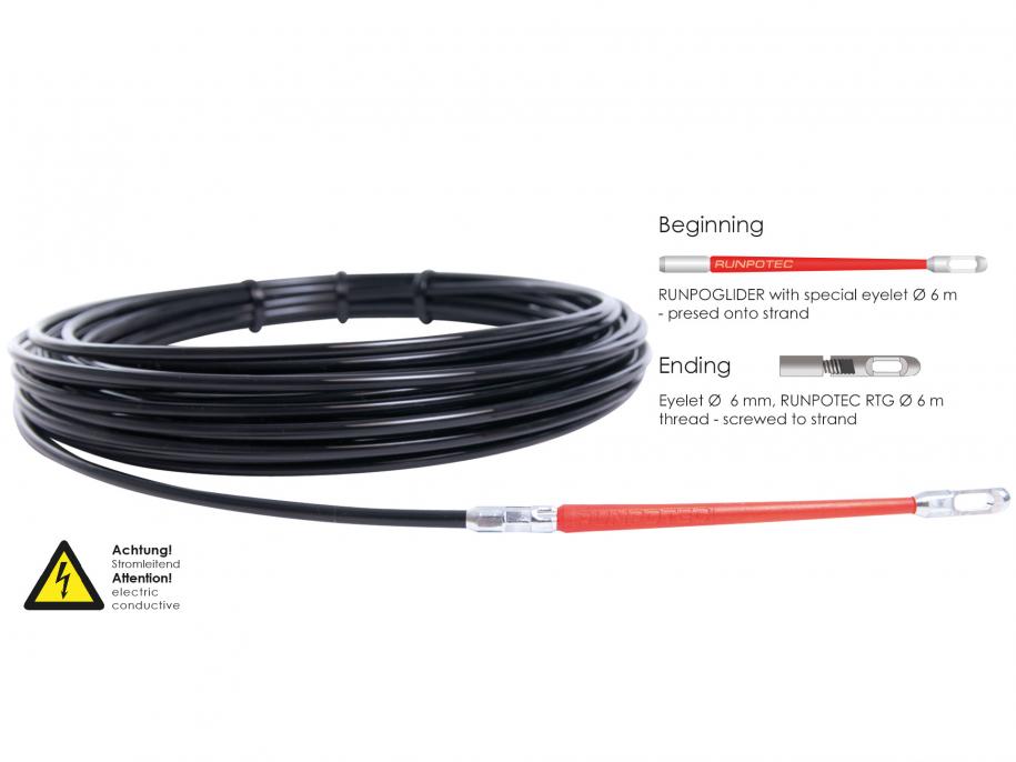 RP1 Special Plastic Fish Tape - Cable Pulling Tape for cable inner diameter 9-25mm with RUNPOGLIDER special eyelet
