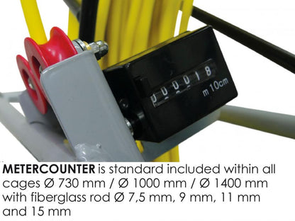 Metre counter for RUNPOTEC GF7.5 7.5mm Yellow Fiberglass Rod on Robust Mobile Steel Reel