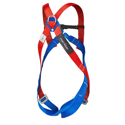 FP12RER_R Portwest - 2 Point Harness - Red with Two Chest Loops & Adjustable Quick Release Rear View from RiggingUK