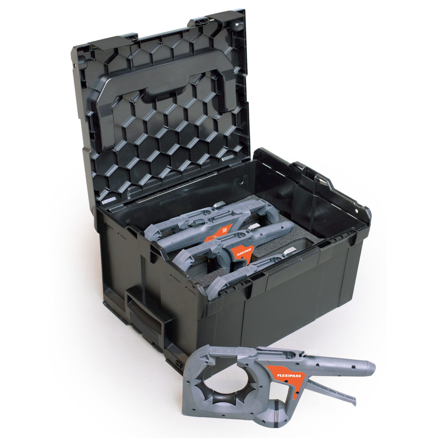 Grey and Orange DrumRoll Flexipass cable routing solution - set of 5 in a box