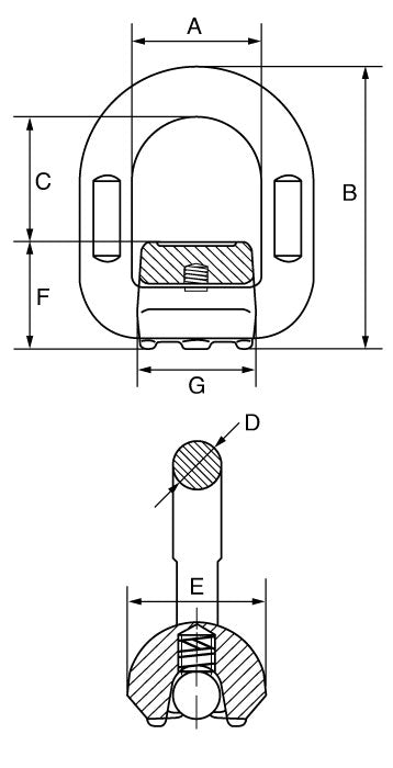 Technical Drawing for  GT Cobra Grade 80 Weld on Pivoting D Ring