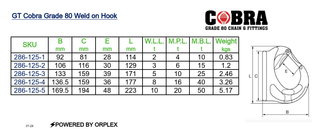 GT Cobra Grade 80 Weld on Hook