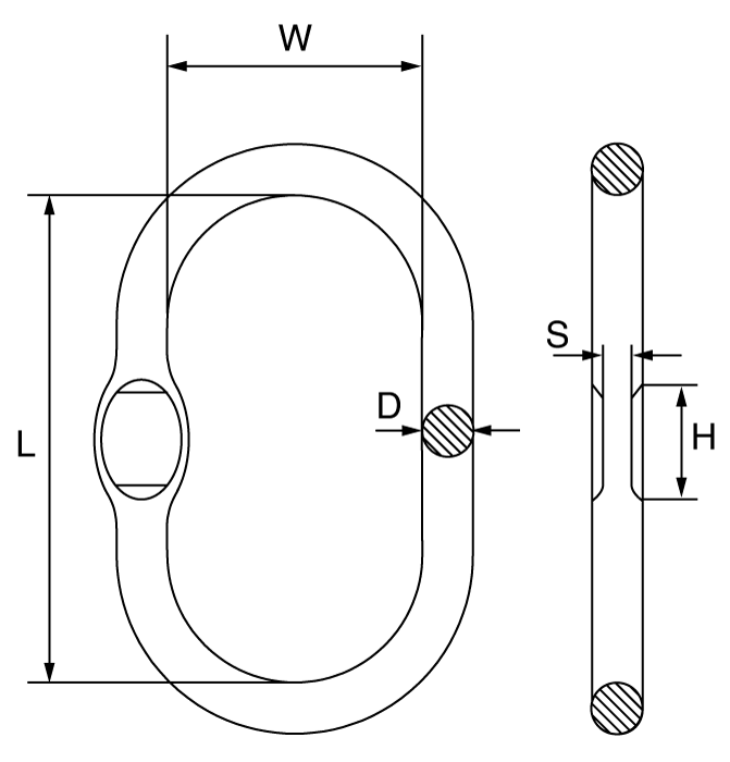 GT Cobra Grade 8 Master Link Main Dimensions from RiggingUK