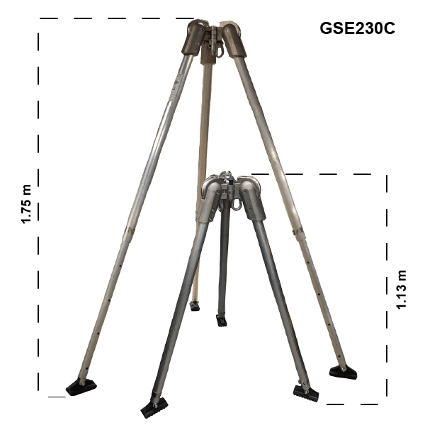 Globestock SENTRY Tripod 230 - Compact Model - Main Dimensions from RiggingUK