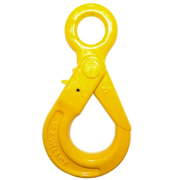 Grade 80 Eye Auto Lock Hook - Yellow Finish from RiggingUK