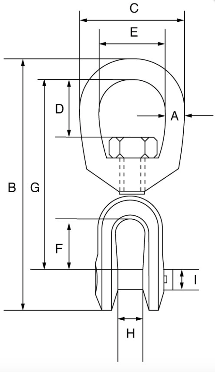 Green Pin Swivel Eye/Jaw  Main Dimensions from RiggingUK