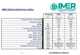 IMER G500 Scaffold Hoist 500kg - 110v