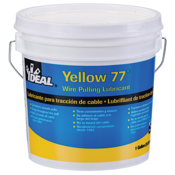 A 1 Gallon bucket of IDEAL Yellow 77 Wire Pulling Lubricant.
