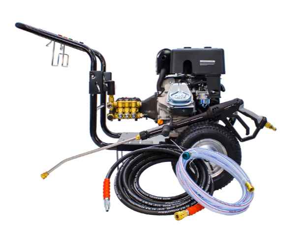 Kiam KM3700PR Petrol High Pressure Washer Jet Cleaner - Gearbox Version (14HP) - side view showing hoses 