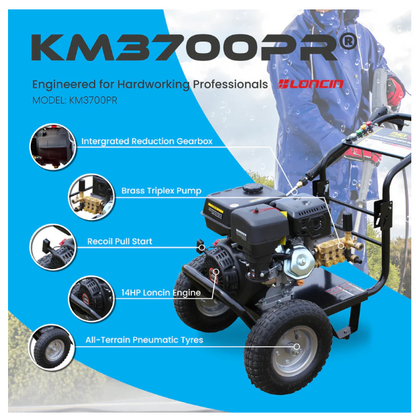 Kiam KM3700PR Petrol High Pressure Washer Jet Cleaner - Gearbox Version (14HP) Main Features - from RiggingUK