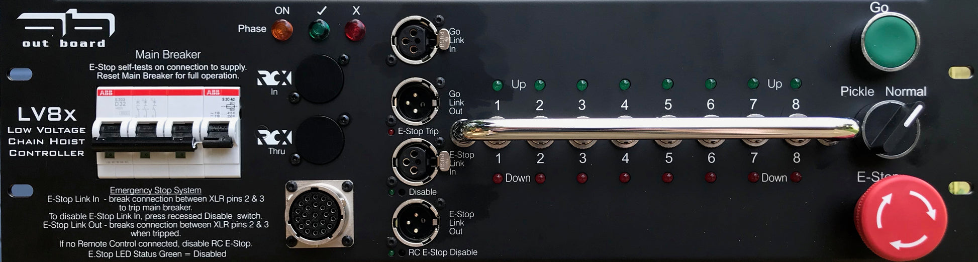 Out Board LV8x Low Voltage 8 Way Chain Hoist Controller Front Face