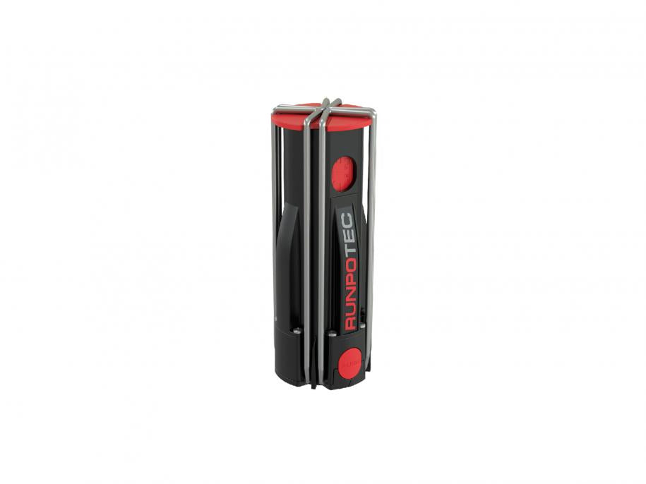 Red and Black RUNPOTEC Multi-function mandrel for cable rolling systems.