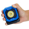 Blue and Black NightSearcher Micro 1100 - 1100 Lumens - Rechargeable Work Light - in person's hand