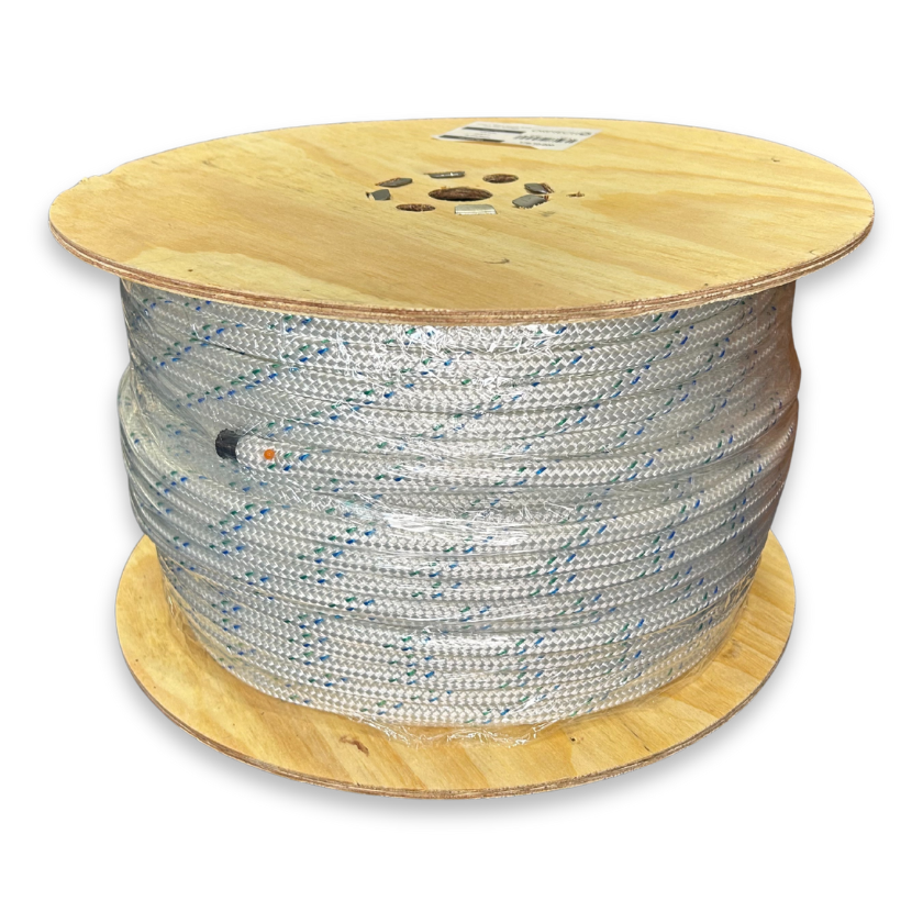 Orptech Polyester Pulling Rope on Drum Double Braid White with Blue Fleck - Plain End