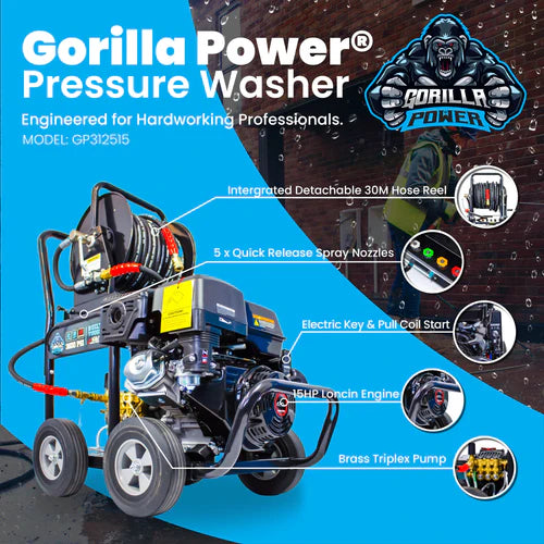 Kiam GORILLA POWER® 3600PSI 15LPM 13HP Petrol Pressure Washer Loncin Engine - Main Product Features