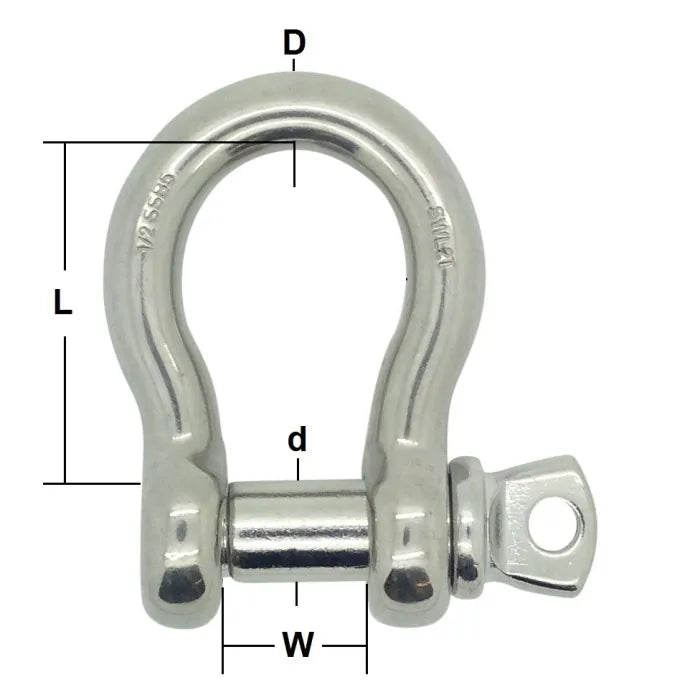 RiggFix Load Rated Stainless Steel Screw Pin Bow Shackle
