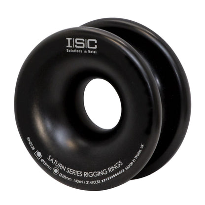 Black ISC Saturn Series Small Rigging Rings used to create single/multiple redirects, to tailor the friction in a rigging system