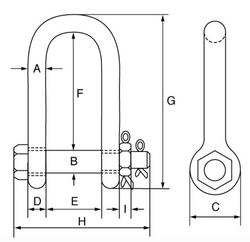 Green Pin BigMouth Grade 8 Dee Shackle with Safety Nut and Bolt Pin