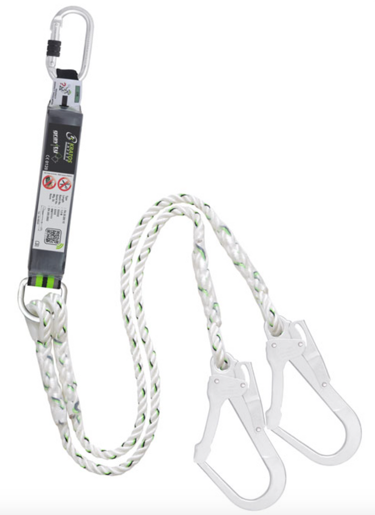 Kratos - Y Forked Shock Absorbing Twisted Rope Twin Lanyard with Scaff Hooks