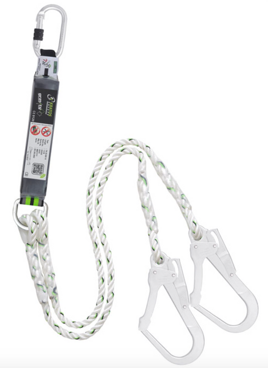 Kratos - Y Forked Shock Absorbing Twisted Rope Twin Lanyard with Scaff Hooks