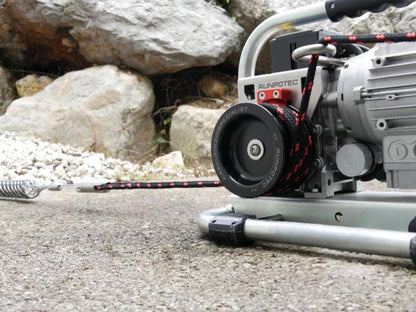 RUNPOTEC - 115V Capstan Winch CW 800 E Including Steel Trolley Mounting Rail And Strap - Max Pulling Force 800kg in use