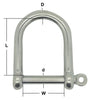 Stainless Steel AISI 316 Captive Pin Wide Jaw Dee Shackle main dimensions from RiggingUK