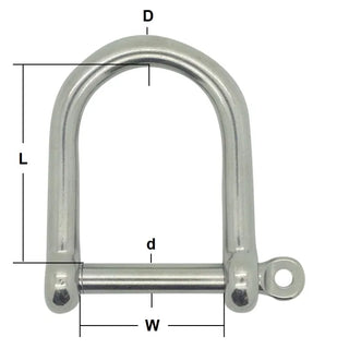 Stainless Steel AISI 316 Captive Pin Wide Jaw Dee Shackle