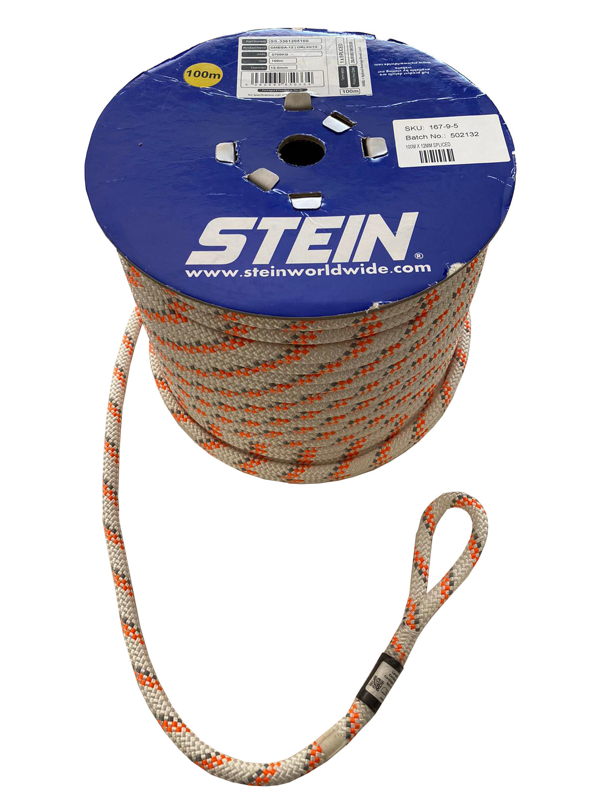 Stein 12mm 100m SGE Pulling Rope - White with orange fleck