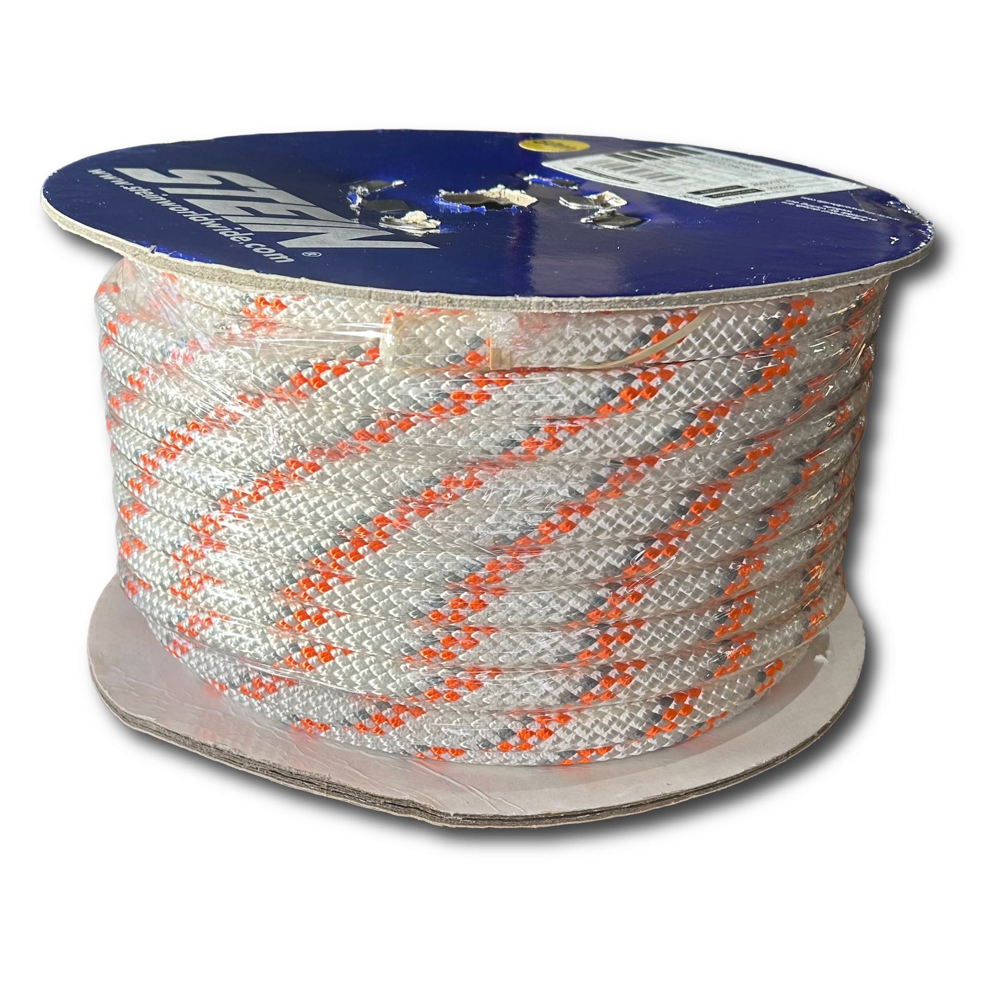Stein 12mm 50m PE Pulling Rope - White with orange fleck