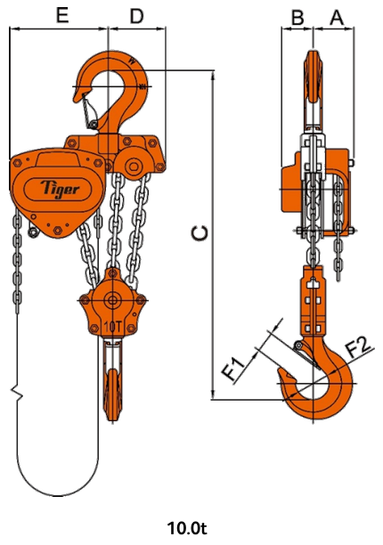 Technical drawing of a Tiger 10t PROCB Professional Chain Block