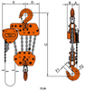 Technical drawing of a Tiger 15t PROCB Professional Chain block with labelled dimensions on a white background.