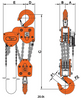 Technical drawing of a Tiger 20t PROCB Professional Chain Block with Labelled Dimensions