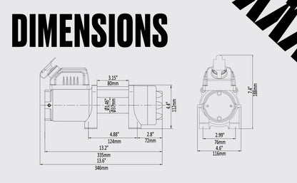 Ninja 3500 (1588Kg) Electric Winch with Steel Cable Main Dimensions