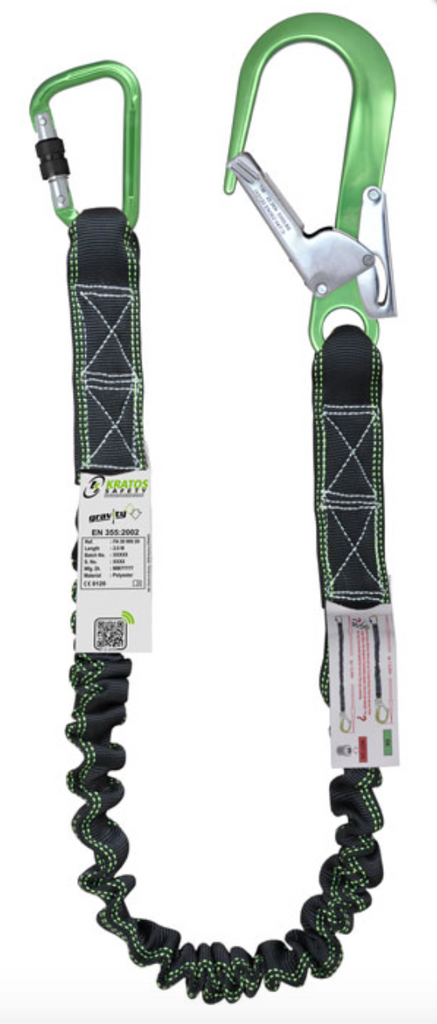 2m Gravity Shock Absorbing Expandable Webbing Lanyard with Scaff Hook 2m