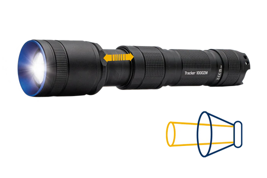 Tracker 1000 Zoom - 1000 Lumens - Adjustable Zoom Spot to Flood Beam, Rechargeable Flashlight