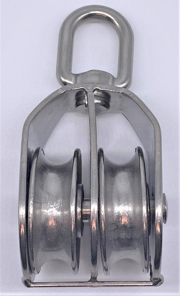 Stainless Steel AISI 316 Double Pulley Block with Swivel Eye 50mm / 10mm